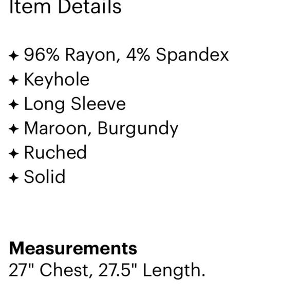 Francesca’s Burgundy Long Sleeve Draped Front Keyhole Back Blouse Womens L Fall - Picture 3 of 8